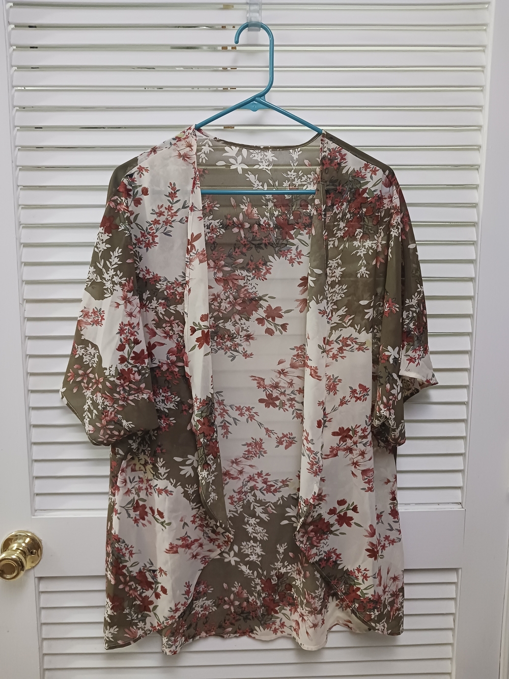 Floral Sheer Kimono Robe in Olive & Cream
